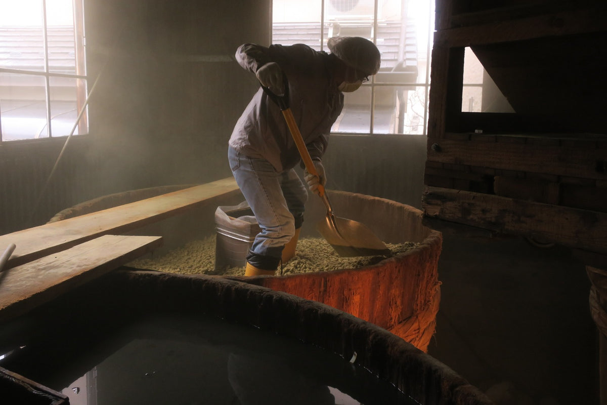Traditional wooden kioke barrel in a brewery
